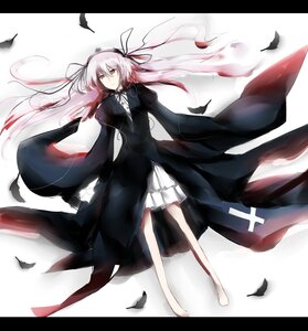 Rating: Safe Score: 0 Tags: 1girl barefoot bird black_dress black_feathers crow dove dress feathers floating_hair full_body hair_between_eyes image letterboxed long_hair long_sleeves looking_at_viewer pink_hair red_eyes ribbon seagull solo standing suigintou very_long_hair white_feathers wind User: admin