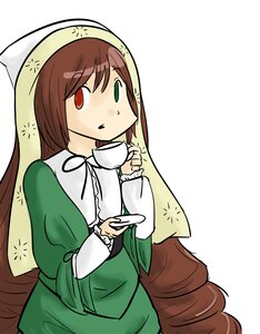 Rating: Safe Score: 0 Tags: 1girl brown_hair cup dress green_dress green_eyes head_scarf heterochromia holding image long_hair long_sleeves looking_at_viewer red_eyes simple_background solo suiseiseki teacup very_long_hair white_background User: admin