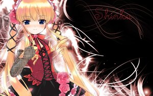 Rating: Safe Score: 0 Tags: 1girl blonde_hair blue_eyes blush dress flower image long_hair pink_rose red_flower red_rose ribbon rose shinku solo twintails User: admin