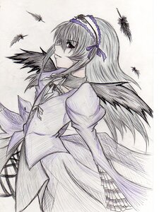 Rating: Safe Score: 0 Tags: 1girl black_wings dress feathered_wings feathers frilled_sleeves frills grin hairband image long_hair long_sleeves puffy_sleeves simple_background smile solo suigintou traditional_media white_background wings User: admin