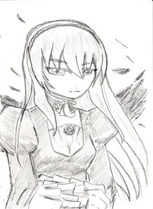 Rating: Safe Score: 0 Tags: 1girl brooch closed_mouth dress eyebrows_visible_through_hair feathers greyscale hair_between_eyes hairband image long_hair long_sleeves looking_at_viewer monochrome serious solo suigintou traditional_media upper_body User: admin