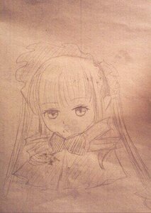 Rating: Safe Score: 0 Tags: 1girl akemi_homura bow image long_hair looking_at_viewer maid_headdress monochrome photo shinku simple_background sketch solo traditional_media User: admin