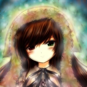 Rating: Safe Score: 0 Tags: 1girl bangs blush brown_hair closed_mouth collar commentary_request dress frills green_eyes head_tilt heterochromia image long_hair long_sleeves looking_at_viewer red_eyes rokuroubuna rozen_maiden smile solo suiseiseki upper_body User: admin