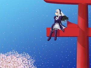 Rating: Safe Score: 0 Tags: 1girl auto_tagged dress flower frills hairband image long_hair long_sleeves night purple_flower red_eyes silver_hair sitting sky solo suigintou thighhighs wings User: admin
