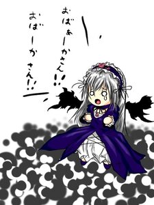 Rating: Safe Score: 0 Tags: 1girl black_wings chibi dress flower frills hairband image lolita_hairband long_hair long_sleeves o_o open_mouth rose silver_hair solo suigintou wings User: admin
