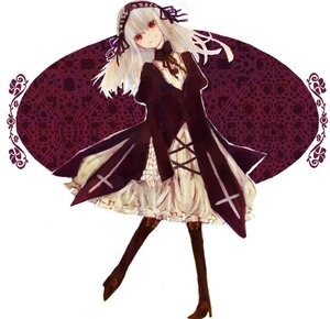 Rating: Safe Score: 0 Tags: 1girl black_dress black_legwear detached_collar dress frills full_body hairband image long_hair long_sleeves looking_at_viewer puffy_sleeves red_eyes silver_hair smile solo standing suigintou white_background wings User: admin