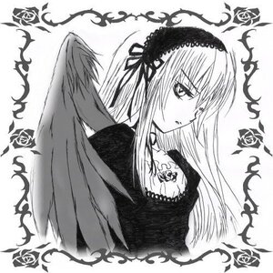 Rating: Safe Score: 0 Tags: 1girl dress flower greyscale hairband image long_hair long_sleeves looking_at_viewer monochrome rose simple_background solo suigintou thorns upper_body vines wings User: admin