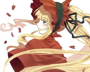 Rating: Safe Score: 0 Tags: 1girl auto_tagged blonde_hair blue_eyes bonnet bow flower image long_hair looking_at_viewer petals rose rose_petals shinku solo twintails upper_body User: admin