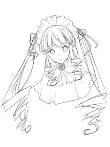 Rating: Safe Score: 0 Tags: 1girl hair_ribbon image long_hair looking_at_viewer maid_headdress monochrome ribbon rose shinku simple_background solo striped twintails upper_body white_background User: admin