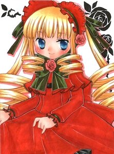 Rating: Safe Score: 0 Tags: 1girl blonde_hair blue_eyes blush bonnet bow bowtie dress drill_hair flower green_bow image long_hair long_sleeves looking_at_viewer marker_(medium) pink_rose red_dress rose shinku simple_background solo twin_drills twintails white_background User: admin