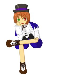 Rating: Safe Score: 0 Tags: 1girl brown_hair dress full_body green_eyes hat heterochromia image long_sleeves looking_at_viewer open_mouth red_eyes short_hair simple_background sitting solo souseiseki top_hat white_background User: admin