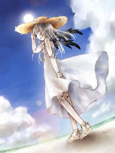 Rating: Safe Score: 0 Tags: 1girl beach cloud commentary_request day doll_joints dress hat image joints kakashichi long_hair outdoors pink_eyes red_eyes rozen_maiden silver_hair sky solo suigintou sun sun_hat sundress water white_dress wind wings User: admin