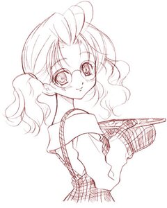 Rating: Safe Score: 0 Tags: 1girl apron glasses human kusui_aruta long_sleeves looking_at_viewer looking_back lowres monochrome oven_mitts pink_theme plaid rozen_maiden sakurada_nori school_uniform serafuku simple_background sketch smile solo suspenders twintails upper_body vertical_stripes User: admin