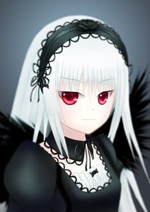 Rating: Safe Score: 0 Tags: 1girl bangs black_dress black_ribbon black_wings blurry closed_mouth detached_collar dress feathered_wings feathers flower frills hairband image juliet_sleeves long_hair long_sleeves looking_at_viewer puffy_sleeves red_eyes ribbon silver_hair simple_background smile solo suigintou upper_body wings User: admin