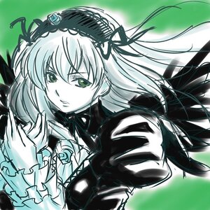 Rating: Safe Score: 0 Tags: 1girl dress flower frills hair_ribbon hairband image lolita_hairband long_hair long_sleeves monochrome ribbon rose solo suigintou upper_body wings User: admin