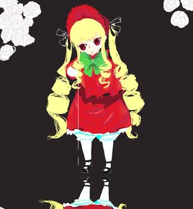 Rating: Safe Score: 0 Tags: 1girl blonde_hair bow dress flower frills full_body green_bow image long_hair long_sleeves looking_at_viewer rose shinku simple_background solo standing very_long_hair white_rose User: admin