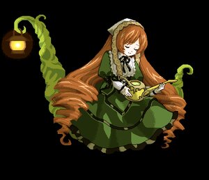 Rating: Safe Score: 0 Tags: 1girl brown_hair closed_eyes dress drill_hair full_body green_dress holding image long_hair long_sleeves ribbon solo style_parody suiseiseki transparent_background very_long_hair watering_can User: admin
