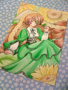 Rating: Safe Score: 0 Tags: 1girl brown_hair dress drill_hair flower frills green_dress green_eyes hat heterochromia image long_hair long_sleeves looking_at_viewer red_eyes smile solo suiseiseki traditional_media umbrella very_long_hair User: admin