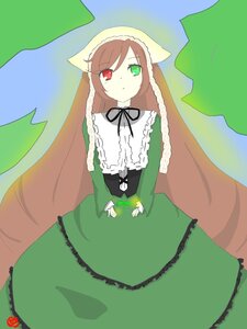 Rating: Safe Score: 0 Tags: 1girl brown_hair dress frills green_dress green_eyes head_scarf heterochromia image long_hair long_sleeves looking_at_viewer red_eyes solo suiseiseki very_long_hair User: admin