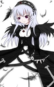 Rating: Safe Score: 0 Tags: 1girl black_wings bug butterfly dress feathers flower frills hairband image insect juliet_sleeves lolita_hairband long_hair long_sleeves looking_at_viewer pink_eyes puffy_sleeves silver_hair smile solo suigintou white_background wings User: admin