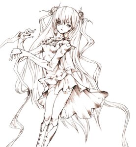 Rating: Safe Score: 0 Tags: 1girl boots dress elbow_gloves greyscale hair_ornament image kirakishou long_hair monochrome solo torn_clothes very_long_hair User: admin