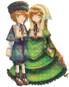 Rating: Safe Score: 0 Tags: 2girls blue_dress brown_hair capelet dress green_dress green_eyes hat head_scarf image long_hair long_sleeves looking_at_viewer multiple_girls pair short_hair siblings simple_background sisters souseiseki suiseiseki twins very_long_hair white_background User: admin