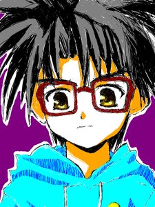 Rating: Safe Score: 0 Tags: bangs black_hair closed_mouth glasses hood human looking_at_viewer portrait purple_background sakurada_jun simple_background solo upper_body white_outline yellow_eyes User: admin