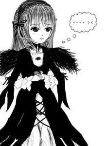 Rating: Safe Score: 0 Tags: ... 1girl blush dress frills greyscale hairband image lolita_hairband long_hair long_sleeves looking_at_viewer monochrome ribbon simple_background solo spoken_ellipsis suigintou white_background User: admin