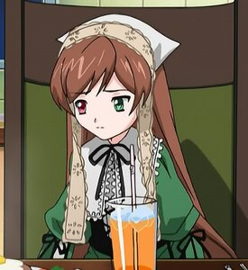 Rating: Safe Score: 0 Tags: 1girl brown_hair cup dress frills green_dress green_eyes heterochromia holding image long_hair long_sleeves red_eyes ribbon solo suiseiseki table User: admin