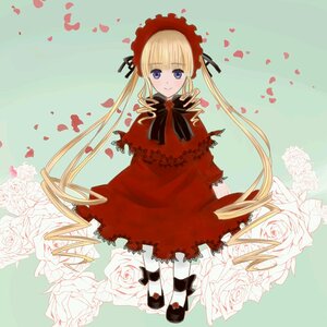 Rating: Safe Score: 0 Tags: 1girl blonde_hair blue_eyes bonnet bow bowtie capelet dress flower image long_hair long_sleeves looking_at_viewer petals pink_rose red_dress rose rose_petals shinku smile solo twintails very_long_hair white_flower white_rose User: admin