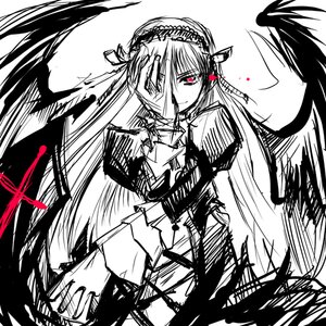 Rating: Safe Score: 0 Tags: 1girl dress gothic_lolita hairband image jewelry lolita_fashion lolita_hairband long_hair long_sleeves looking_at_viewer monochrome red_eyes smile solo suigintou User: admin