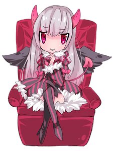 Rating: Safe Score: 0 Tags: 1girl bangs bow dress fur_trim heart horns image long_hair long_sleeves red_eyes sitting smile solo striped suigintou vertical_stripes wings User: admin