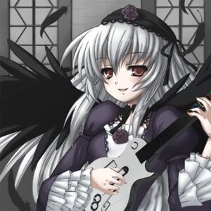 Rating: Safe Score: 0 Tags: 1girl black_wings dress feathers flower frills hairband image juliet_sleeves lolita_fashion lolita_hairband long_hair long_sleeves looking_at_viewer rose silver_hair smile solo suigintou wings User: admin