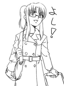 Rating: Safe Score: 0 Tags: 1girl :d bag belt buttons coat glasses greyscale handbag holding human image kusabue_mitsu long_sleeves looking_at_viewer monochrome open_mouth ponytail simple_background smile solo white_background User: admin