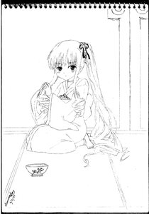 Rating: Safe Score: 0 Tags: 1girl artist_name dated greyscale hair_ribbon image japanese_clothes long_hair monochrome ponytail shinku sidelocks signature sitting solo very_long_hair User: admin
