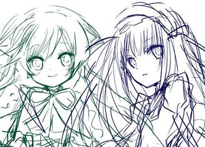 Rating: Safe Score: 0 Tags: 2girls akemi_homura auto_tagged bow hair_ribbon hairband image kaname_madoka long_hair looking_at_viewer multiple_girls pair ribbon school_uniform simple_background sketch smile suigintou suiseiseki twin_drills twintails upper_body white_background User: admin