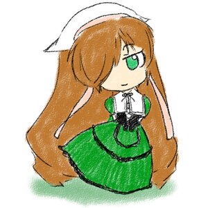 Rating: Safe Score: 0 Tags: 1girl bangs brown_hair closed_mouth dress full_body green_dress green_eyes hair_over_one_eye head_scarf image long_hair looking_at_viewer short_sleeves simple_background smile solo suiseiseki very_long_hair white_background User: admin