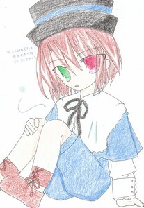 Rating: Safe Score: 0 Tags: 1girl boots eyebrows_visible_through_hair green_eyes hat heterochromia image long_sleeves looking_at_viewer neck_ribbon red_eyes short_hair sitting solo souseiseki User: admin