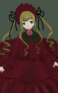 Rating: Safe Score: 0 Tags: 1girl blonde_hair blue_eyes bonnet bow bowtie dress flower green_bow image long_hair long_sleeves looking_at_viewer pink_rose red_dress rose shinku simple_background solo twintails User: admin