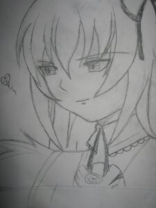 Rating: Safe Score: 0 Tags: 1girl bangs choker closed_mouth eyebrows_visible_through_hair greyscale hair_ribbon heart image long_hair looking_at_viewer monochrome ribbon sketch smile solo suigintou traditional_media User: admin