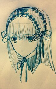 Rating: Safe Score: 0 Tags: 1girl bangs closed_mouth eyebrows_visible_through_hair face frilled_hairband hair_ribbon hairband image long_hair looking_at_viewer monochrome neck_ribbon portrait ribbon simple_background sketch solo suigintou traditional_media User: admin