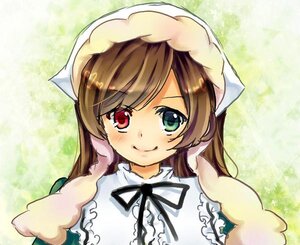 Rating: Safe Score: 0 Tags: 1girl auto_tagged brown_hair closed_mouth dress frills green_background green_eyes hat head_scarf heterochromia image long_hair long_sleeves looking_at_viewer red_eyes smile solo suiseiseki upper_body User: admin