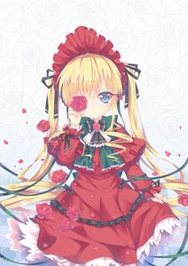 Rating: Safe Score: 0 Tags: 1girl absurdres blonde_hair blue_eyes blush bonnet bow commentary_request covering_one_eye doll doll_joints dress drill_hair floral_background flower highres image joints light_smile long_hair looking_at_viewer north_abyssor petals photoshop_(medium) red_dress ribbon rose rozen_maiden shinku smile solo twintails very_long_hair User: admin