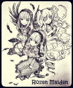 Rating: Safe Score: 0 Tags: 3girls auto_tagged dress feathers flower frills hairband image letterboxed long_hair long_sleeves looking_at_viewer monochrome multiple multiple_girls open_mouth rose shinku smile suigintou tagme traditional_media very_long_hair wings User: admin