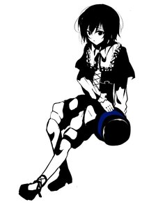 Rating: Safe Score: 0 Tags: 1girl capelet dress full_body greyscale hat hat_bow hat_removed headwear_removed holding_clothes holding_hat image long_sleeves monochrome shoes short_hair sitting solo souseiseki striped usami_renko User: admin