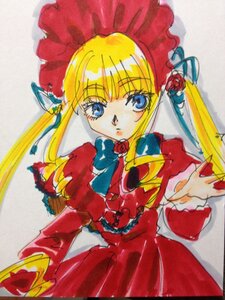 Rating: Safe Score: 0 Tags: 1girl bangs blonde_hair blue_eyes bonnet bow bowtie dress drill_hair flower image long_hair long_sleeves looking_at_viewer marker_(medium) photo red_dress red_flower red_rose rose shinku sidelocks solo traditional_media twintails User: admin