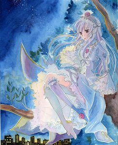 Rating: Safe Score: 0 Tags: 1girl dress flower frills image long_hair long_sleeves night pink_rose ribbon rose sky solo star_(sky) starry_sky suigintou traditional_media watercolor_(medium) User: admin