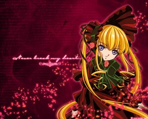 Rating: Safe Score: 0 Tags: 1girl blonde_hair blue_eyes bonnet bow bowtie capelet dress flower green_bow green_neckwear image long_hair long_sleeves looking_at_viewer red_capelet red_dress rose shinku solo twintails User: admin