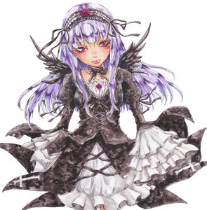 Rating: Safe Score: 0 Tags: 1girl cross-laced_clothes dress frilled_sleeves frills hairband image lolita_fashion lolita_hairband long_hair long_sleeves looking_at_viewer pink_eyes ribbon solo suigintou traditional_media white_background wings User: admin