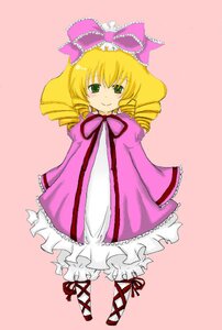 Rating: Safe Score: 0 Tags: 1girl blonde_hair bloomers blush bow dress drill_hair frills full_body green_eyes hina_ichigo hinaichigo image long_sleeves looking_at_viewer pink_background pink_bow pink_dress simple_background smile solo standing white_bloomers User: admin